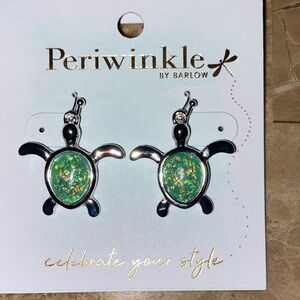 Periwinkle by Barlow Green Iridescent Turtle Drop Earrings NWT